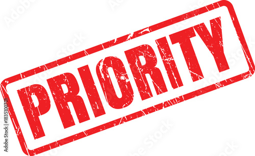 Grunge effect makes this red priority rubber stamp on transparent background visually striking