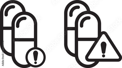 Overdose icon set. Medication Overdose Symbols. pill bottle icon. simple stroke line vector icon