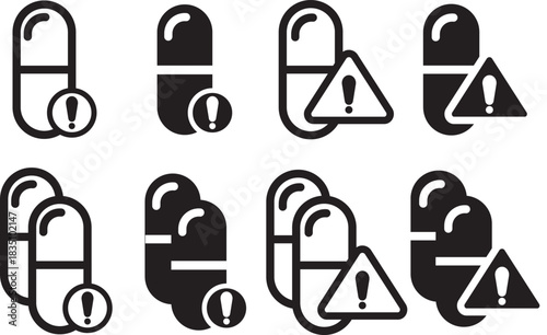 Overdose icon set. Medication Overdose Symbols. pill bottle icon. simple stroke line vector icon