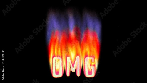 Animated heat map OMG text title burning in pixelated retro-styled fire flames on a transparent alpha channel in a seamless loop.