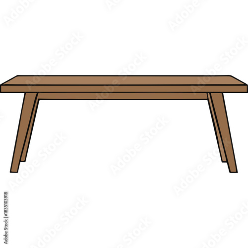 Simple brown wooden rectangular dining table with angled legs against a solid black background clean studio shot modern furniture design