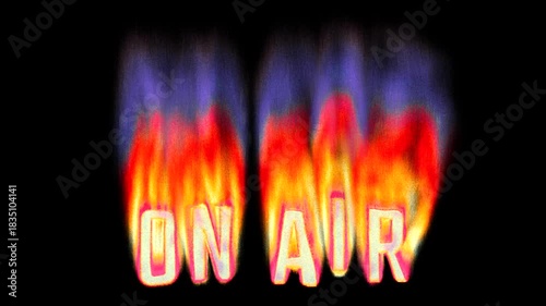 Animated heat map On Air text title burning in pixelated retro-styled fire flames on a transparent alpha channel in a seamless loop.