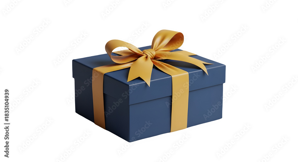 Obraz premium Golden gift box with red ribbon and bow isolated on white background perfect for Christmas, birthday, or holiday celebration present