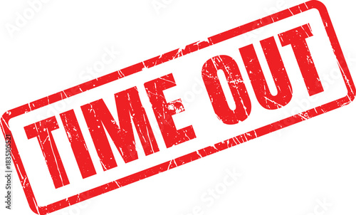 Red rectangular distressed stamp shows Time Out on a white background with transparency