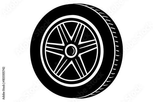 Black rubber wheel tire silhouette vector, Car tire black symbol
