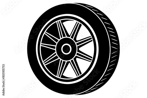 Black rubber wheel tire silhouette vector, Car tire black symbol
