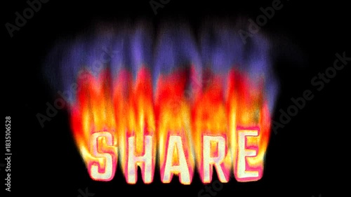 Animated heat map Share text title burning in pixelated retro-styled fire flames on a transparent alpha channel in a seamless loop.