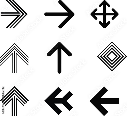 Nine black arrow and directional symbols for ui and ux design Vector