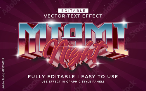 3d editable miami night text effect typography style template