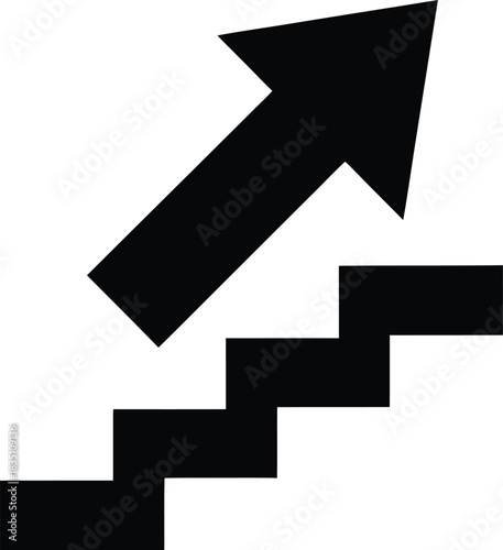 Upward arrow and steps symbolizing progress, growth, and success. Vector