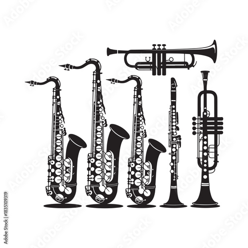 Set of Black Musical Instruments Vector Illustration