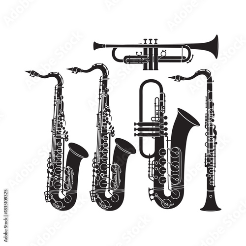 Set of Black and White Musical Instruments