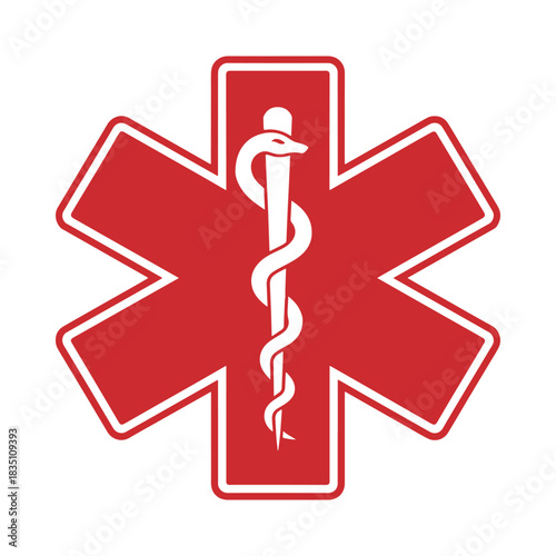 Red star of life medical symbol vector