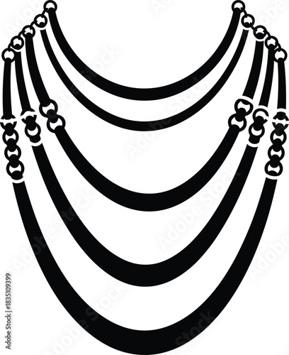 Black Silhouette of a Multi- Strand Necklace with Linked Rings on White Background jewelry accessory