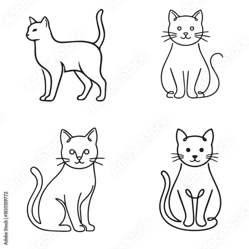 set of cats vector illustration lineart outline 