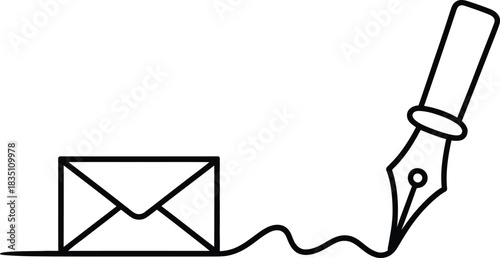 Fountain pen writing a message to an envelope, communication concept Vector