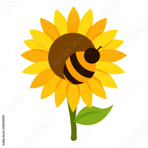 Close up view of a bee pollinating a vibrant sunflower