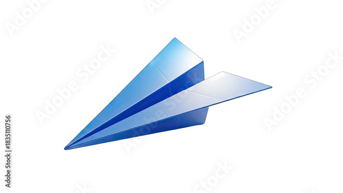 Vibrant Blue Paper Airplane Ascending on a Clean White Background Representing Travel and Imagination