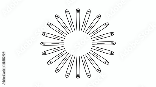 Hand-drawn radial sunburst frame graphic element with elongated lines and rounded ends, providing focus, energy, and decorative attention for modern logo design, branding, retro marketing templates, m