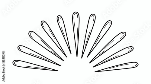 Clean vector graphic splash design resource featuring stylized radial sunburst rays or water drops, spreading minimal black and white lines creating an emerging burst element, perfect decorative accen