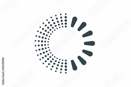 Dynamic abstract circular progress loading indicator graphic icon demonstrating technological processing, buffering, and data analysis flow for modern business applications, websites, and digital pres