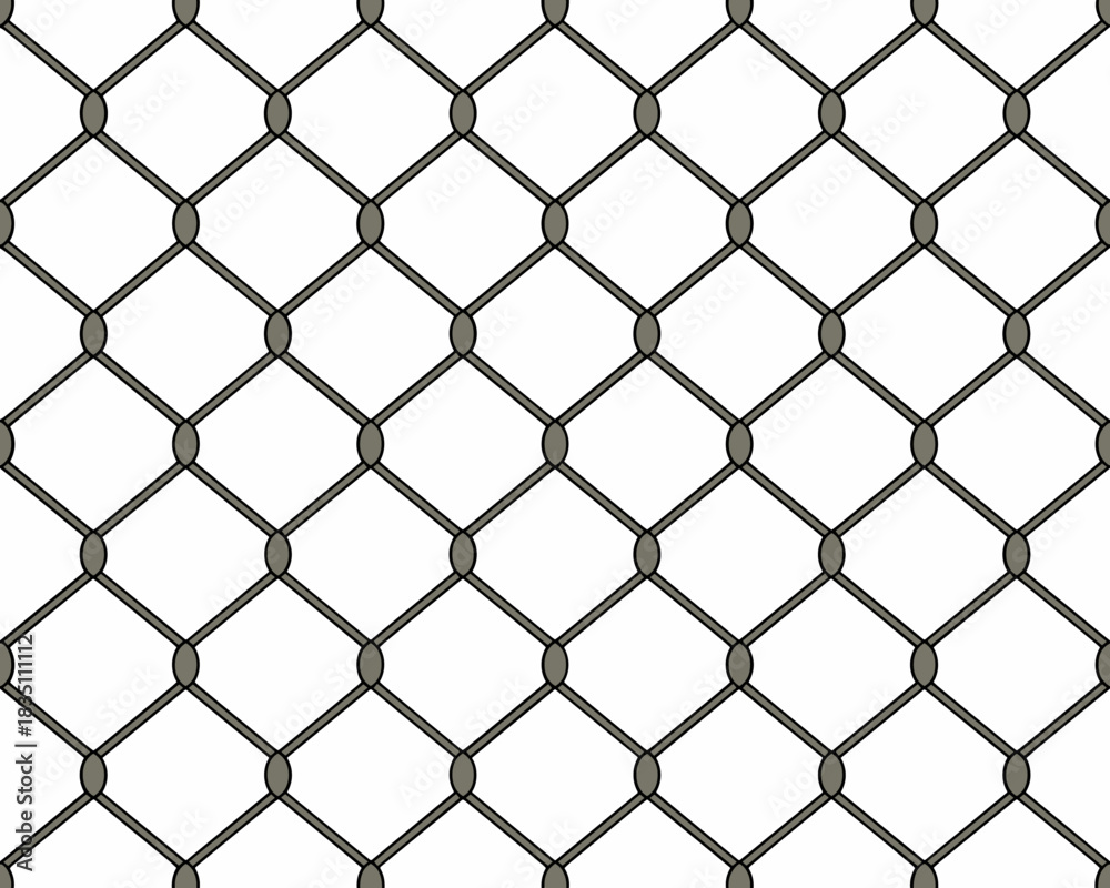 Fototapeta premium Seamless repeating geometric security pattern illustration of a dark gray chain link fence; wire mesh texture background for industrial, confinement, border, or protection concepts; modern diamond gri