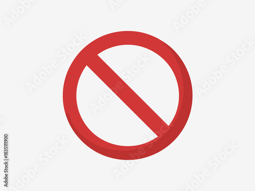 Universal bright red prohibition symbol graphic element indicating stop, forbidden, warning, or denial; a regulatory icon for safety, security, restriction, access controls, business limitations, or e