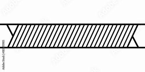 Technical schematic cross section vector graphic illustrating a continuous horizontal band or material splice, filled with tight diagonal hatching lines, ideal for modern design templates, abstract di
