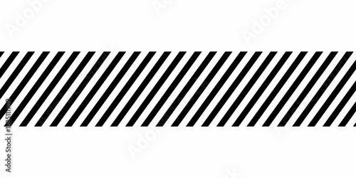 Seamless diagonal black and white striped caution pattern background graphic resource for high visibility safety warning borders, providing a modern minimal abstract texture decoration banner design,