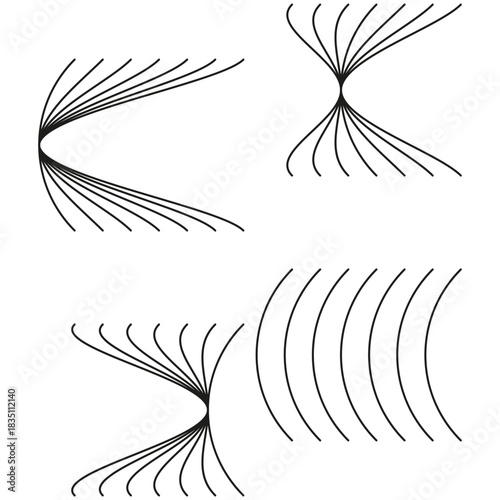 Abstract curved lines. Concentric fan shapes. Geometric graphic form. Vector dynamic illustration.