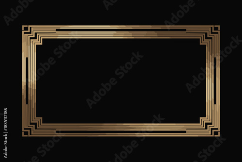 Luxurious gold Art Deco vintage rectangular border frame template, featuring a sophisticated geometric design and parallel lines, ideal graphic resource for professional business branding, elegant wed