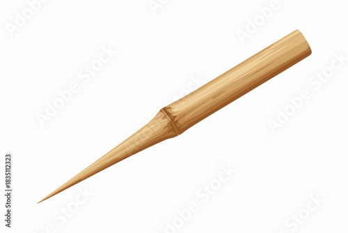 Sharpened bamboo stake or primitive spear weapon, a long pointed wooden spike cut from natural tropical material, isolated on a clean white background for survival and defense concept illustration, pe