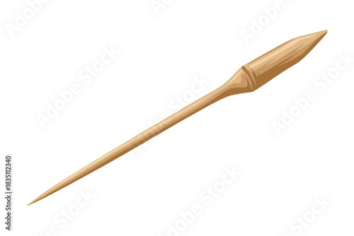 Wooden spear illustration or primitive handmade javelin dart, featuring a thick carved bamboo shaft and sharp pointed tip, isolated on white, used as an ancient hunting weapon icon or traditional cult