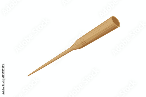 Rustic handcrafted bamboo stylus pen or specialized wooden marking tool featuring a sharp tapered point and hollow tubular grip handle, isolated for craft, writing, drawing, DIY project, traditional a