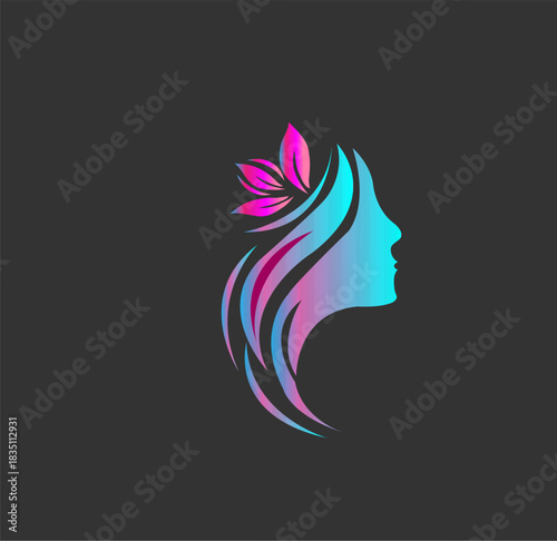 Gradient Beauty Woman Logo with Floral Hair