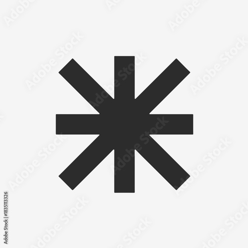 Simple shape with symmetrical asterisk, a star figure on white background. Symmetrical asterisk is easily recognizable mark, design element, and symbol of simplicity.