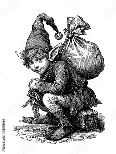 The Elf on the Shelf  vintage engraved illustration isolated on white background