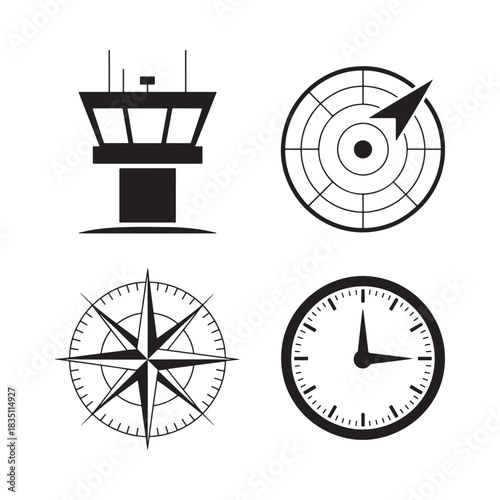 Black and white illustration of air traffic control tower