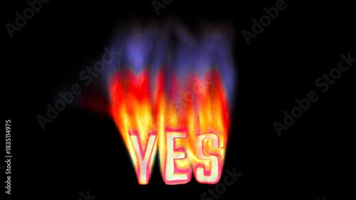 Animated heat map Yes text title burning in pixelated retro-styled fire flames on a transparent alpha channel in a seamless loop.