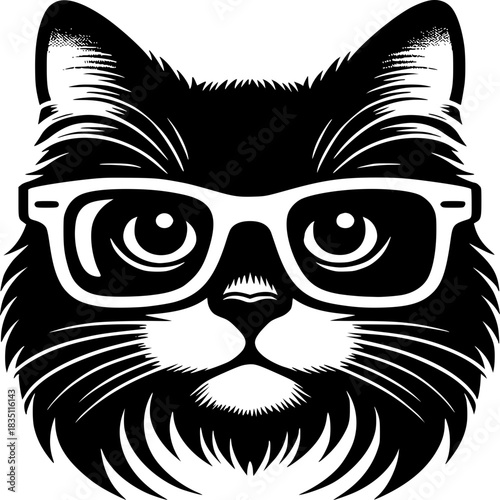 Smart Cat: A sophisticated feline dons stylish spectacles, radiating intellect and charm with every detail.