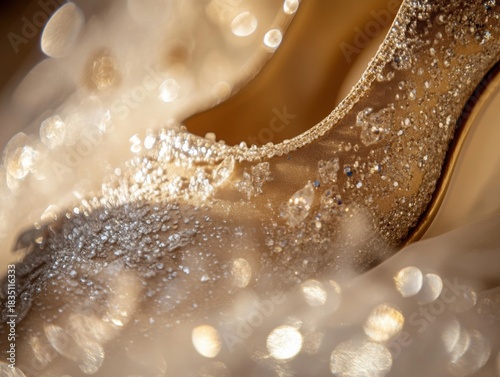 Luxury bridal shoes macro detail featuring frost-kissed edges and refined textures with crisp close-up lighting on premium materials