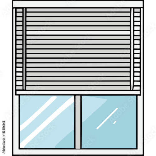 Simple Illustration of a Window with White Blinds and Light Blue Glass on a Black Background
