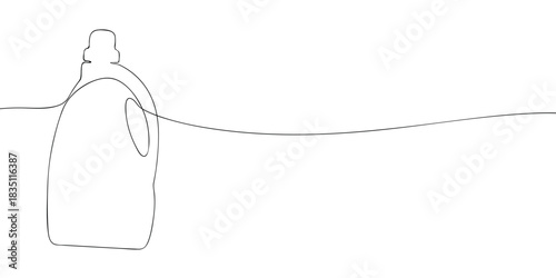 Minimal line art illustration of a detergent bottle with a handle and cap, typically used for laundry or household cleaning liquid