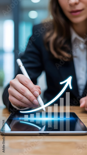 Corporate Professional Engaging With Tablet Showing Financial Progress and Data Metrics