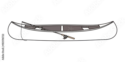 Simple line drawing of a canoe with paddle isolated on transparent background