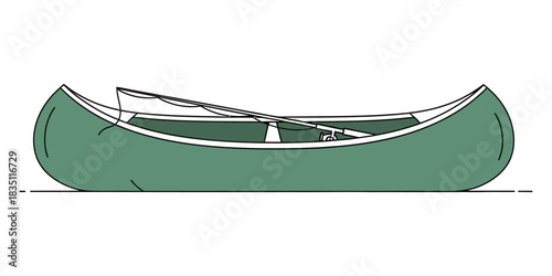 Green canoe with paddle inside isolated on transparent background
