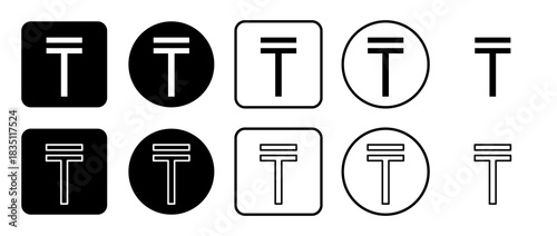 Icon set of tenge symbol. Filled, outline, black and white icons set, flat style.  Illustration on transparent background