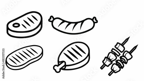 Collection of Grilled Meats and Skewers for Barbecue.