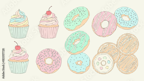 Pastel Sweets - Cupcakes and Donuts in Delicate Hues.