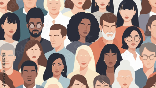 A diverse crowd of multicultural people standing together.